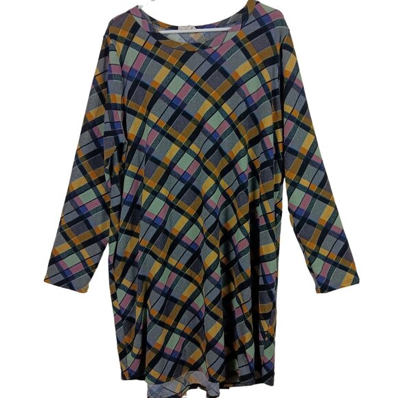 Sweet Lovely By Jen 1XL Plaid Long Sleeve Dress With Pockets Knee Length - Picture 1 of 8